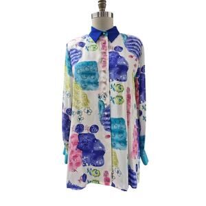 Vintage DONCASTER 100% Silk Blouse Colorful Fruit/Floral Pastel NWOT Plus Sz 16